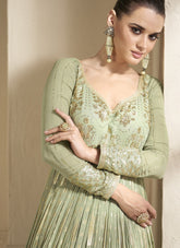 Functional Wear Green Colour Gown Looking Gorgeous